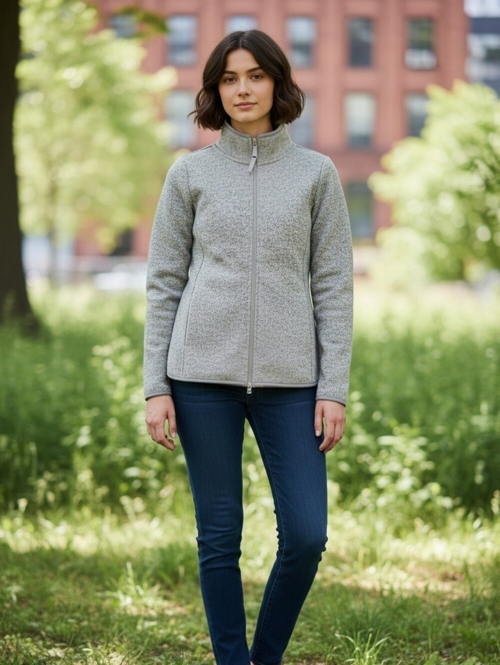 dip Womens Medium Fleece Heather Grey Mock Neck Full Zip Sweatshirt